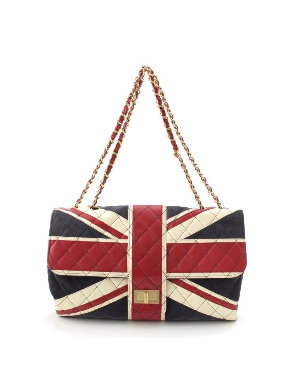 Chanel 2.55 Leather Suede Union Jack Shoulder Bag Navy